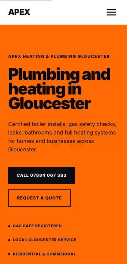 Apex Heating & Plumbing website design - mobile