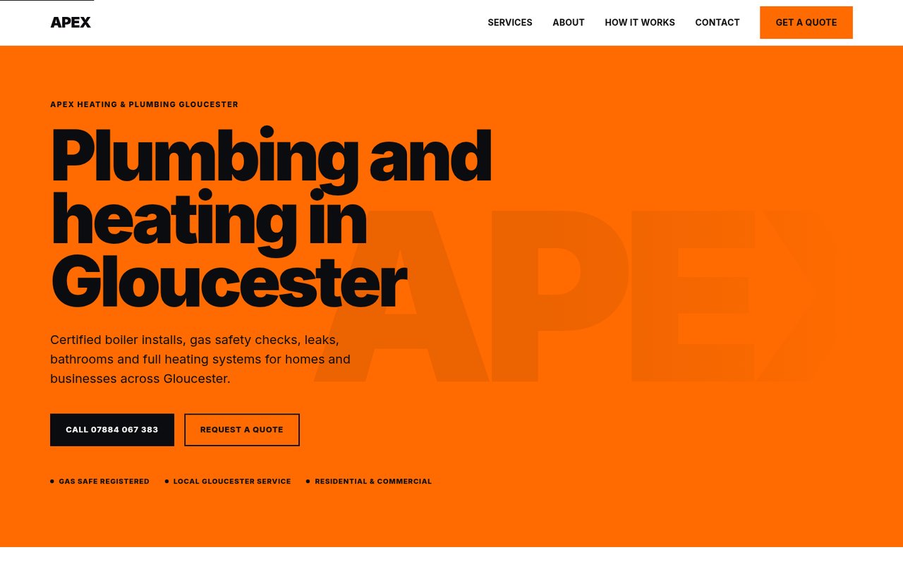 Apex Heating & Plumbing website design - desktop