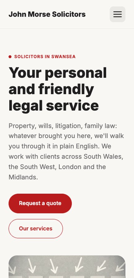 John Morse Solicitors website design - mobile