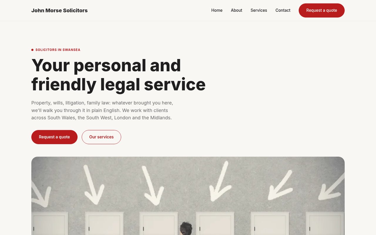 John Morse Solicitors website design - desktop