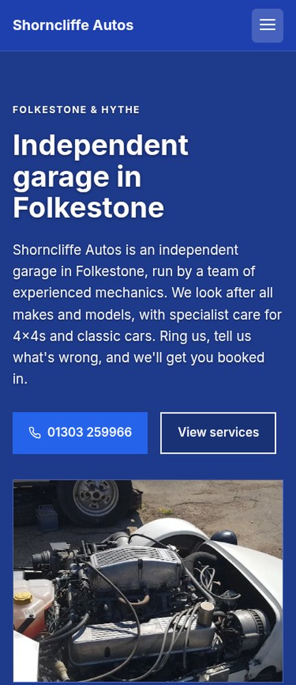Shorncliffe Autos website - mobile