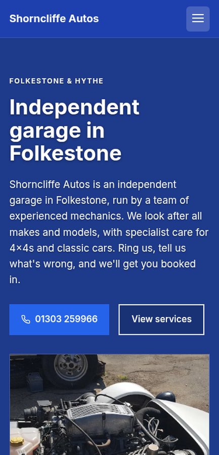 Shorncliffe Autos website design - mobile