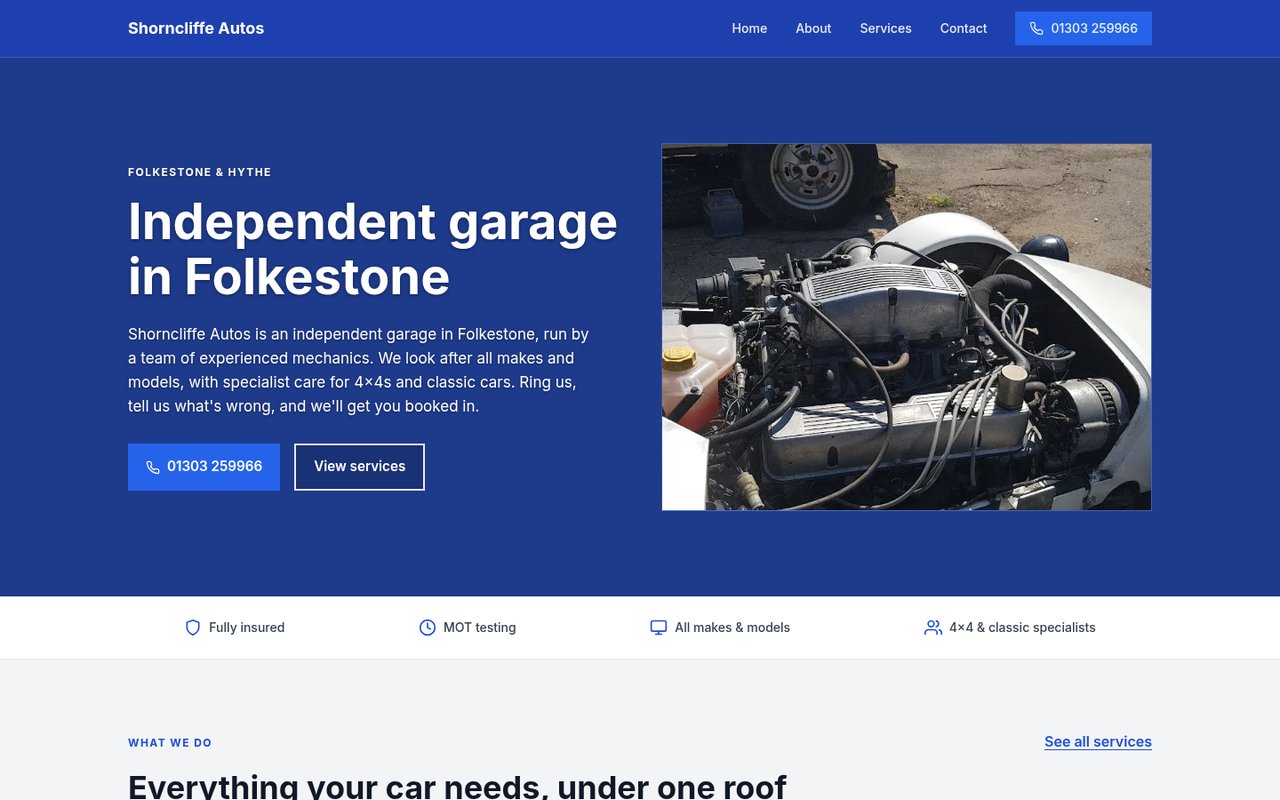 Shorncliffe Autos website design - desktop