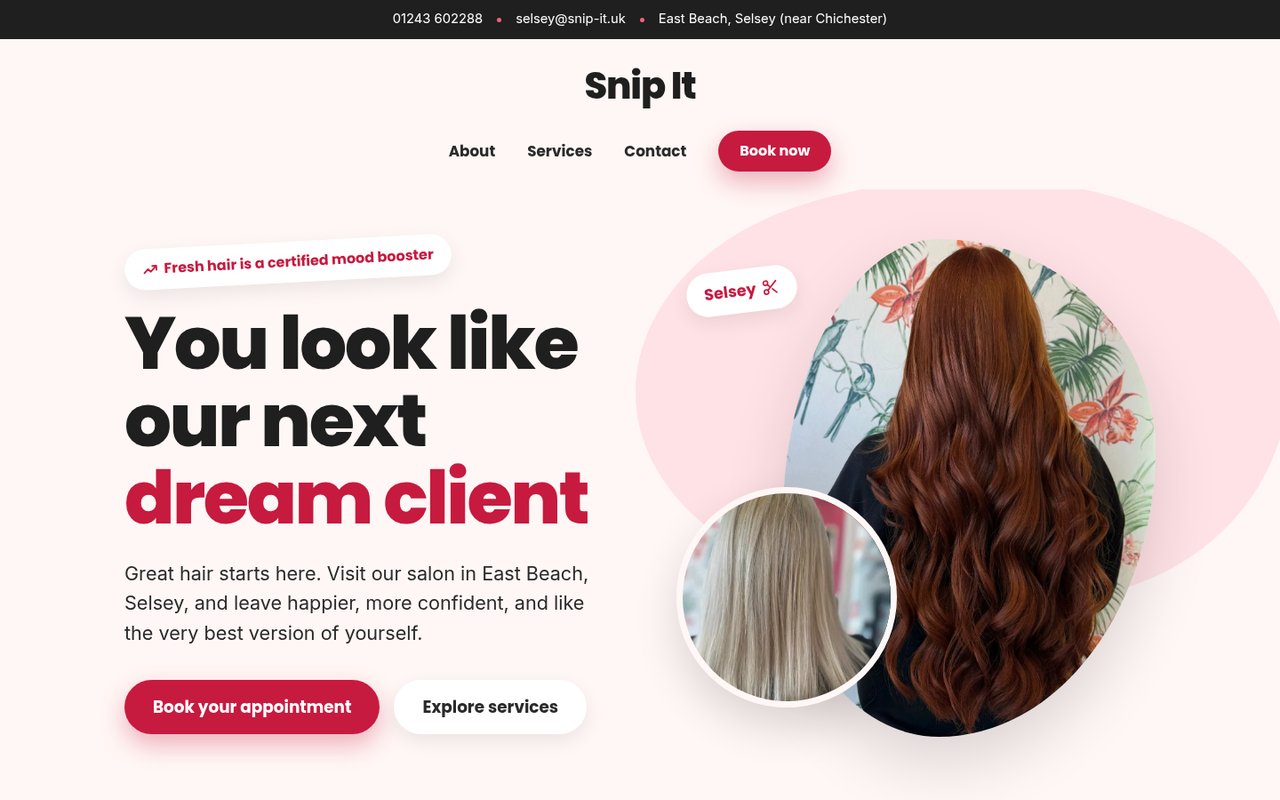 Snip It website design - desktop