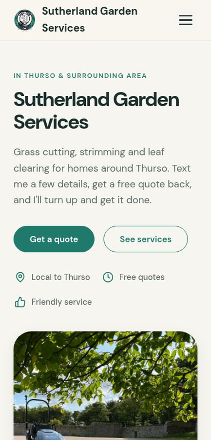 Sutherland Garden Services website design - mobile