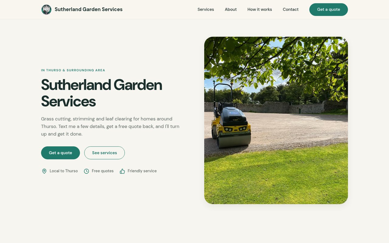 Sutherland Garden Services website design - desktop